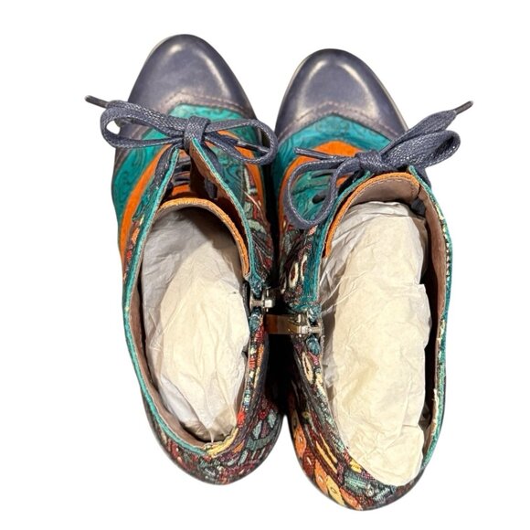 Socofy Boho Womens 7 Blue Splicing Pattern Leather Tapestry Ankle Boots EU 37 - Picture 5 of 11